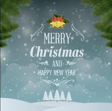 pine needles with bell christmas background vector