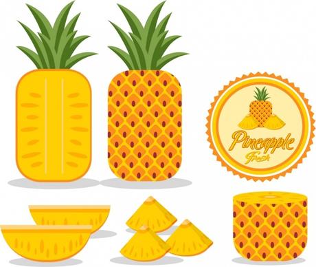 pineapple design elements yellow decor various shapes