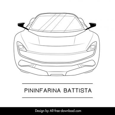 pininfarina battista car model advertising template flat black white symmetric front view outline