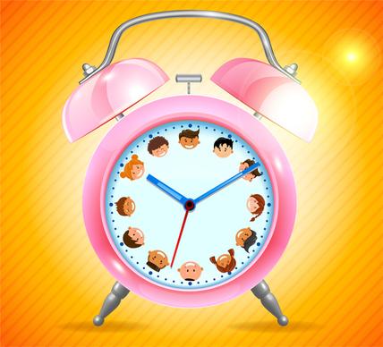 pink alarm clock realistic illustration