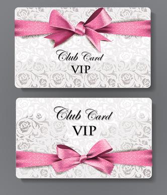 pink bow with floral vip cards vector