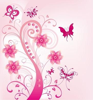 pink floral swirl with butterfies
