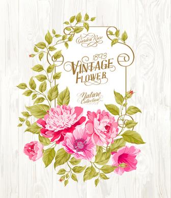 pink flower cards with wood background vector