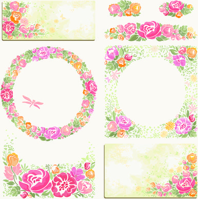 pink flower frame and cards vector