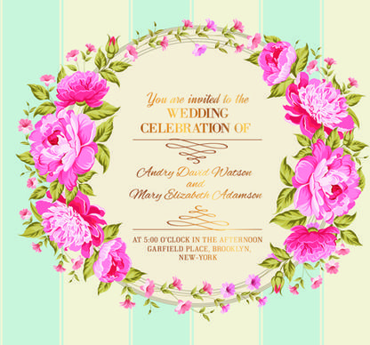 pink flower frame wedding invitation cards