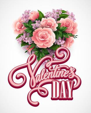 pink flower with heart shape valentine day cards vector