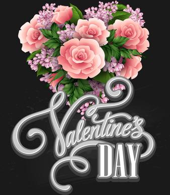 pink flower with heart shape valentine day cards vector