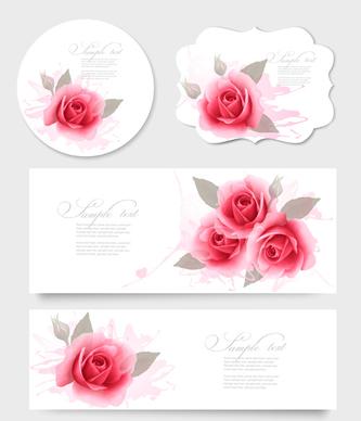 pink rose banner and cards vector