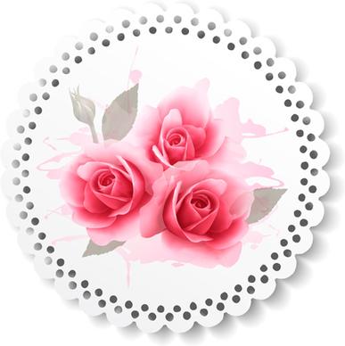 pink roses paper card vector