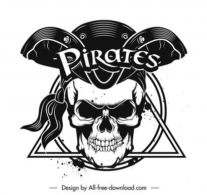 pirate icon horror skull black white grunge design