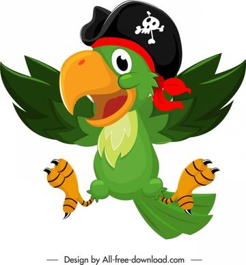 pirate parrot icon colorful funny cartoon sketch