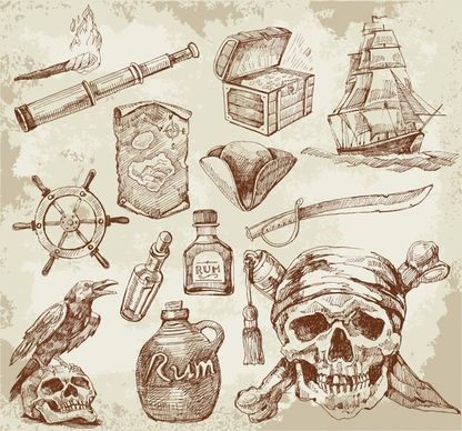 pirate skull vector line art