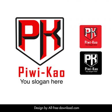 piwi kao pk letter logotypes isolated stylized texts outline 