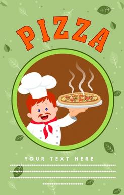 pizza advertisement cook food icons leaves decoration