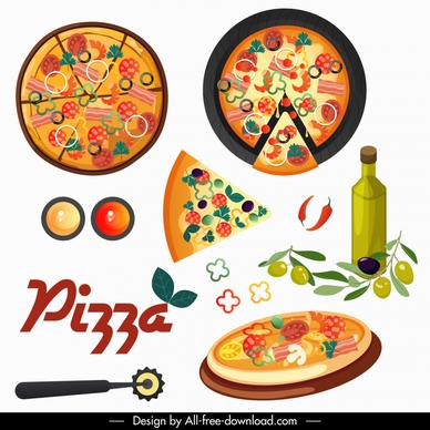 pizza advertising design elements ingredients olive slices sketch