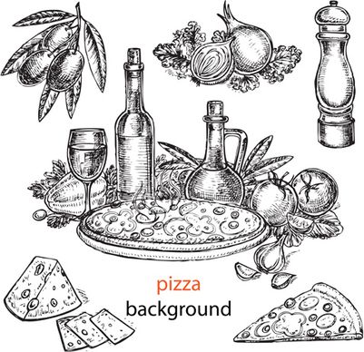 pizza background hand drawn vectors