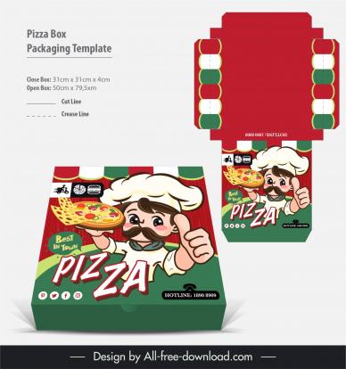 pizza box packaging template cute chef cartoon 