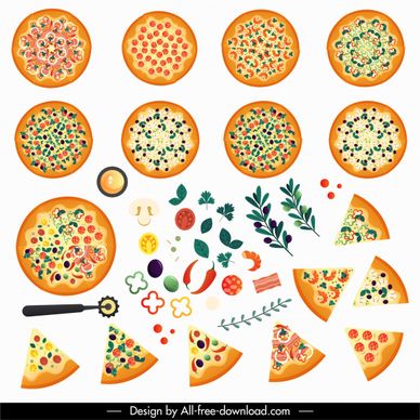 pizza design elements colorful flat design