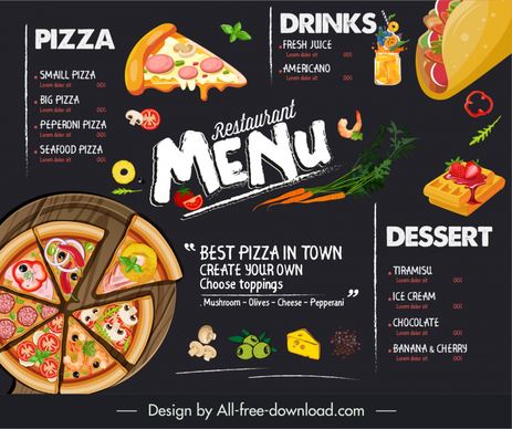 pizza desserts restaurant menu template dark classic