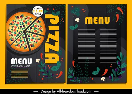 pizza menu template colorful dark design ingredients decor
