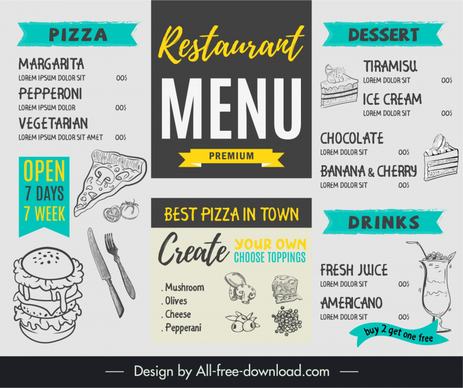 pizza restaurant menu template retro handdrawn