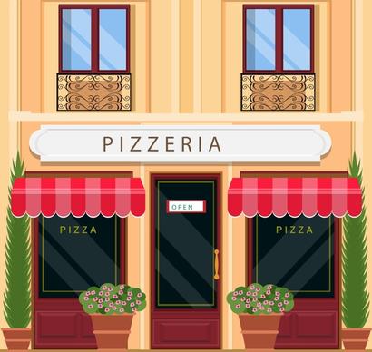 pizza store facade design with italian architecture
