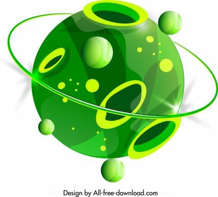 planet icon green holes decor 3d circle design