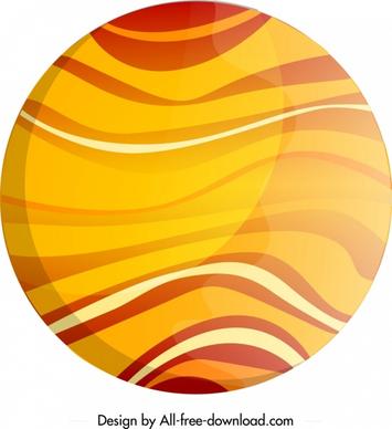 planet painting bright yellow curves ornament flat circle