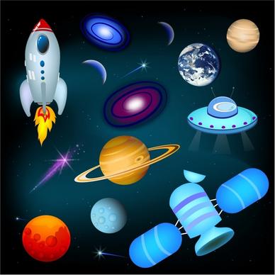 Planets, Space Ships, and Stars Icon Set