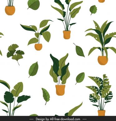 plant pattern leaf pot icons colored design