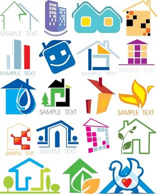 real estate logo templates colored flat houses sketch