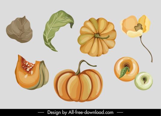 plants icons classical handdrawn fruit leaf flora sketch