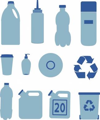 plastic objects icons collection various types flat design