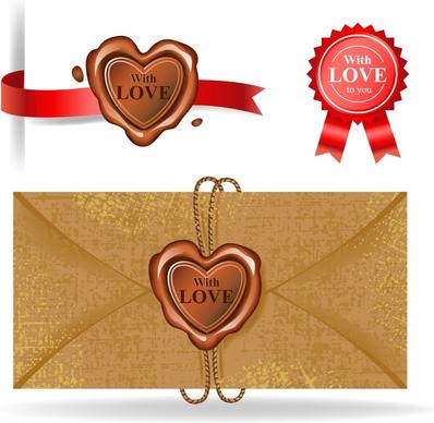 love envelope decor elements heart circle stickers shapes