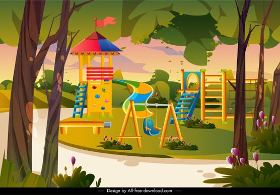 playground painting game elements sketch colorful cartoon design