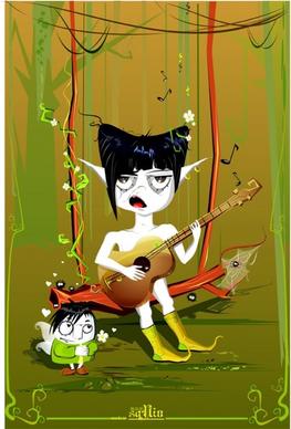 playing guitar monster vector