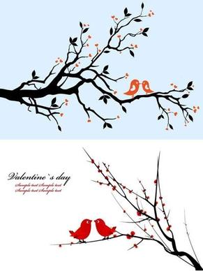 valentine background classical design branch birds icons