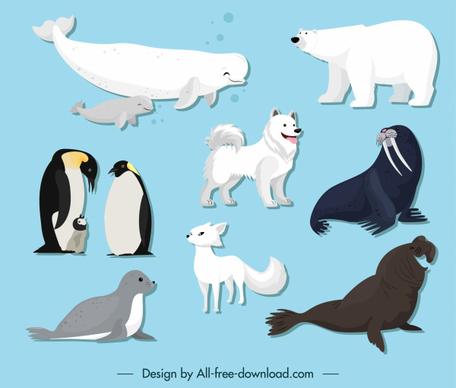 polar animals icons cute cartoon sketch