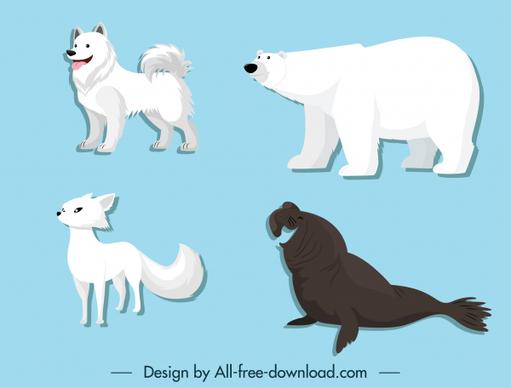 polar animals icons husky bear fox seal sketch