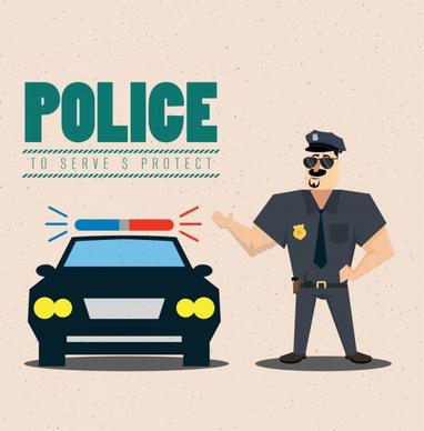 police advertising banner colored cartoon design