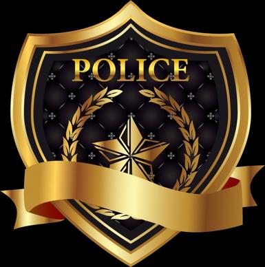 police shield icon 3d shiny golden decoration