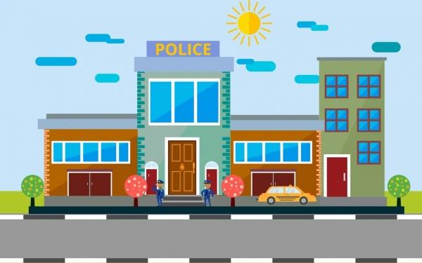 police station facade design colored cartoon decor