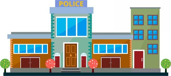 police station front design sketch in color style