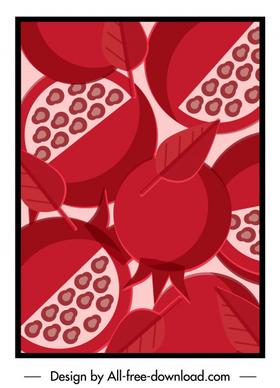 pomegranate background colored classical flat closeup sketch