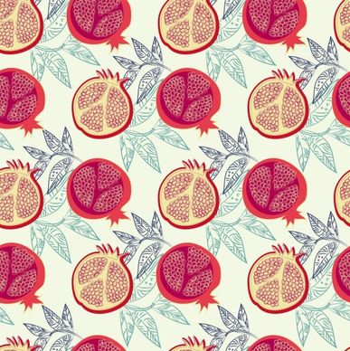 pomegranate background slice leaves icons repeating sketch