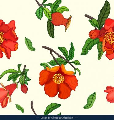 pomegranate flowers pattern colorful classical design