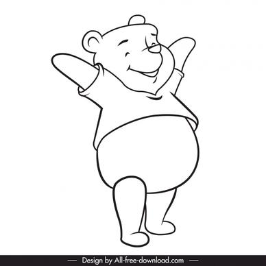 pooh bear icon lovely handdrawn cartoon outline 