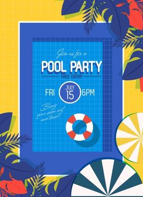 pool party banner flat decor leaves umbrella icons
