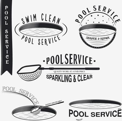 pool service logos with labels black vector