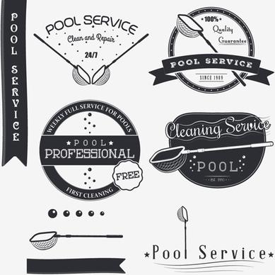 pool service logos with labels black vector